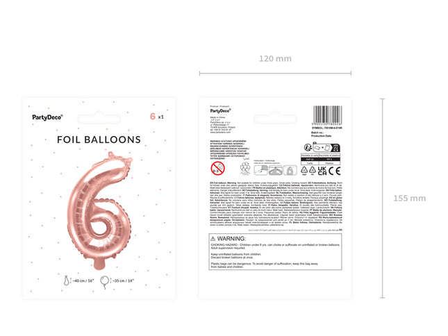 Folinis balionas "6", 35 cm, rožinio aukso spalvos