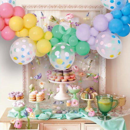 Balionų girlianda dekoracijai „Macaron“, 200×70 cm (65 balionai + juosta)