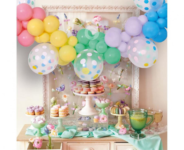Balionų girlianda dekoracijai „Macaron“, 200×70 cm (65 balionai + juosta)