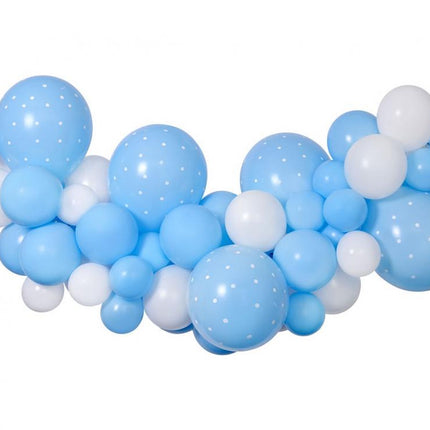 Balionų girlianda dekoracijai „Baby Blue“, 200×70 cm (65 balionai + juosta)