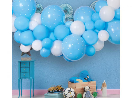Balionų girlianda dekoracijai „Baby Blue“, 200×70 cm (65 balionai + juosta)