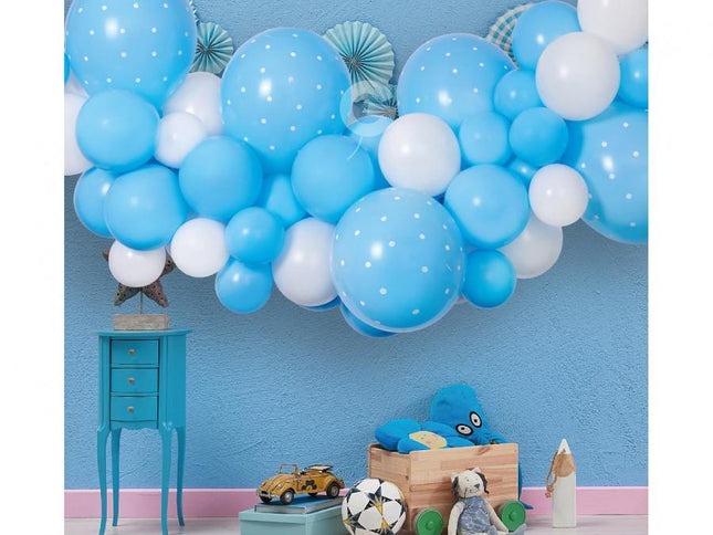 Balionų girlianda dekoracijai „Baby Blue“, 200×70 cm (65 balionai + juosta)