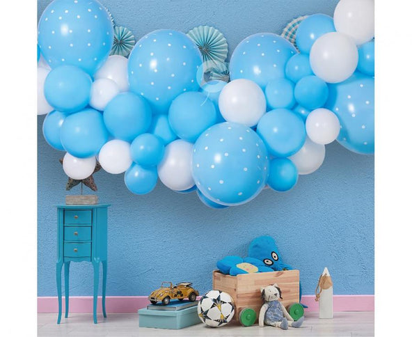 Balionų girlianda dekoracijai „Baby Blue“, 200×70 cm (65 balionai + juosta)