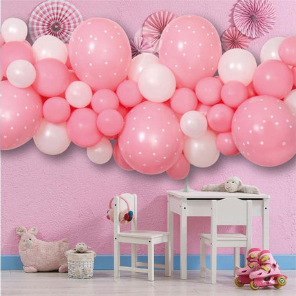 Balionų girlianda dekoracijai „Baby Pink“, 200×70 cm (65 balionai + juosta)