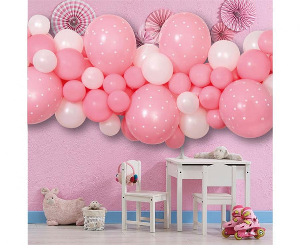 Balionų girlianda dekoracijai „Baby Pink“, 200×70 cm (65 balionai + juosta)