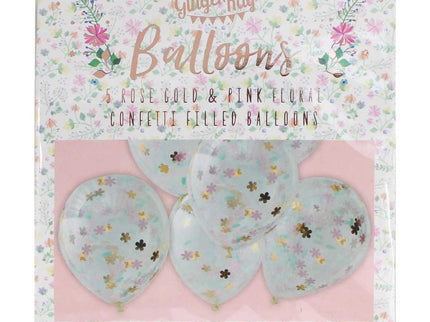 Konfeti balionai su gėlių ornamentais (5 vnt.)
