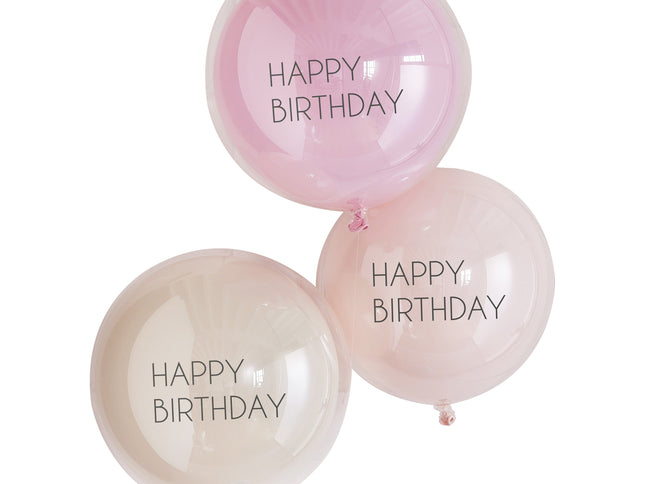 Bubble balionų rinkinys - "Happy Birthday", trijų pastelinių spalvų