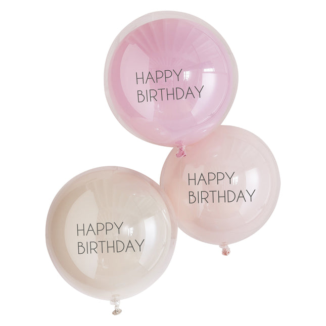 Bubble balionų rinkinys - "Happy Birthday", trijų pastelinių spalvų