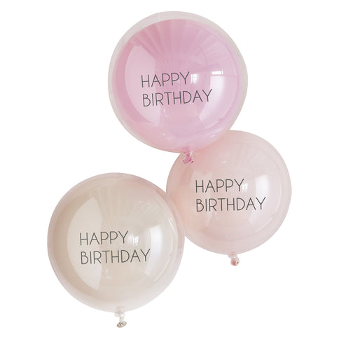 Bubble balionų rinkinys - "Happy Birthday", trijų pastelinių spalvų