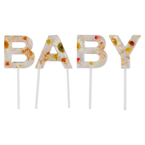 Torto viršūnėlė užrašu "Baby", permatoma su gėlytėmis