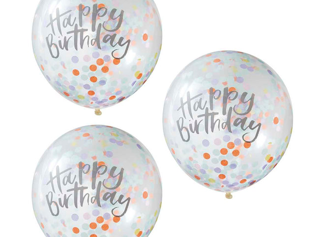 Konfeti balionai - pastelinių spalvų "Happy Birthday"