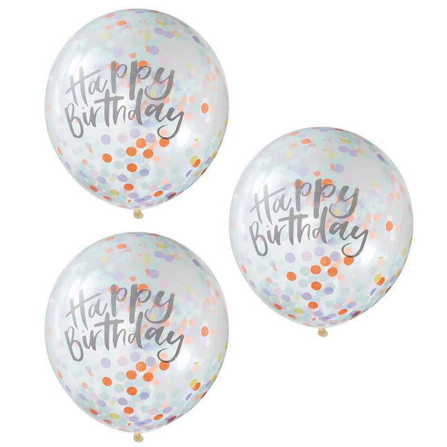 Konfeti balionai - pastelinių spalvų "Happy Birthday"