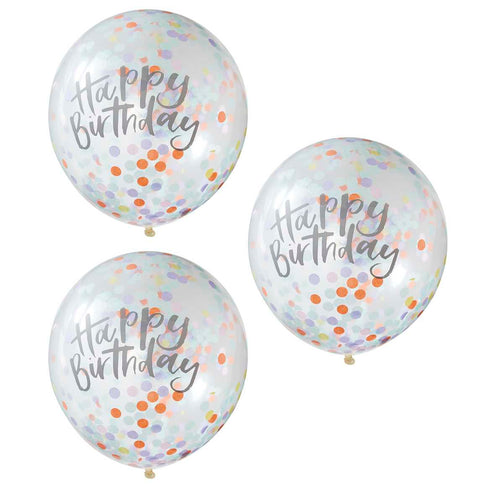 Konfeti balionai - pastelinių spalvų "Happy Birthday"