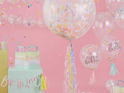 Konfeti balionai - pastelinių spalvų "Happy Birthday"
