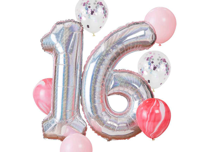 Balionų rinkinys "Sweet 16" su blizgiais balionais