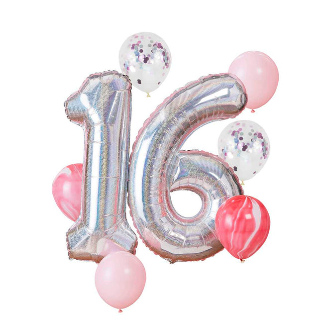 Balionų rinkinys "Sweet 16" su blizgiais balionais