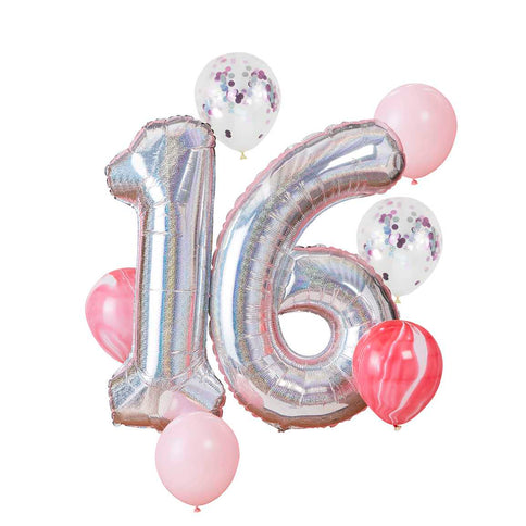 Balionų rinkinys "Sweet 16" su blizgiais balionais