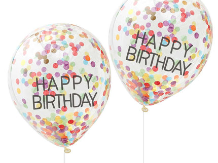Konfeti balionų rinkinys "Happy Birthday", vaivorykštės spalvų (5 vnt.)