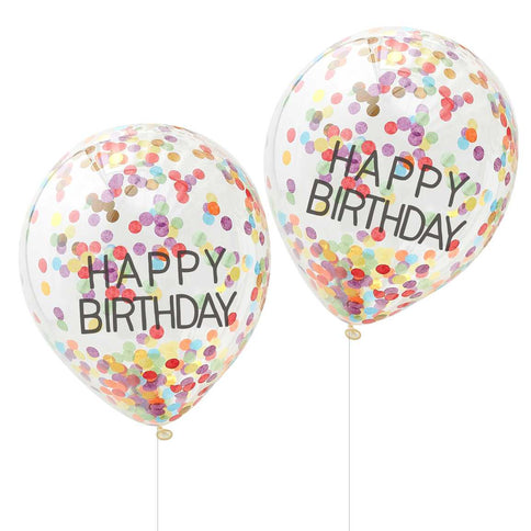 Konfeti balionų rinkinys "Happy Birthday", vaivorykštės spalvų (5 vnt.)