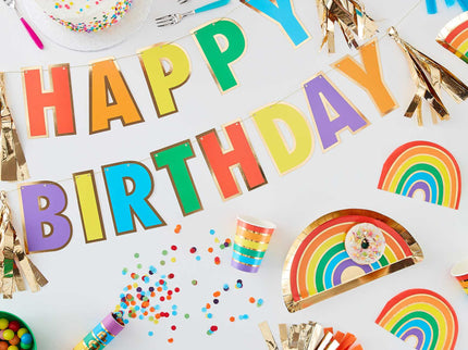 Konfeti balionų rinkinys "Happy Birthday", vaivorykštės spalvų (5 vnt.)