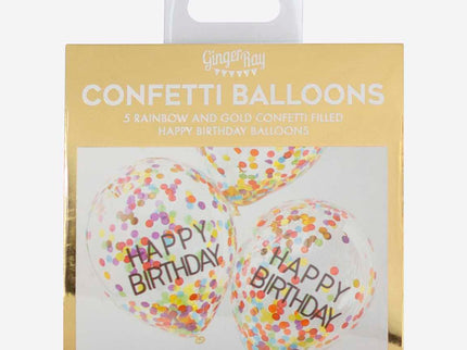 Konfeti balionų rinkinys "Happy Birthday", vaivorykštės spalvų (5 vnt.)