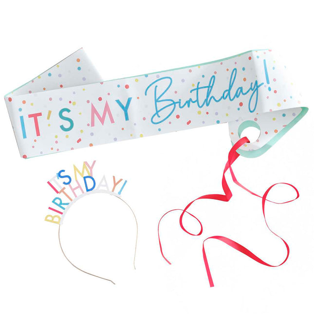 Gimtadienio rinkinys "It's My Birtdhay" su juosta bei lankeliu