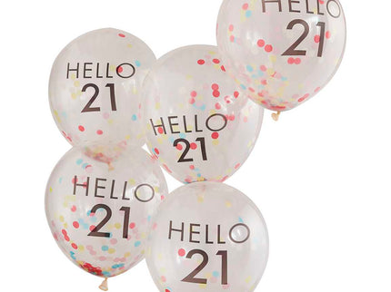Konfeti balionai su užrašu „Hello 21“