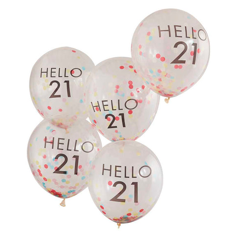 Konfeti balionai su užrašu „Hello 21“