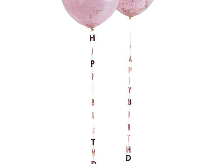 Balionų uodegėlės - rožinio aukso "Happy Birthday"