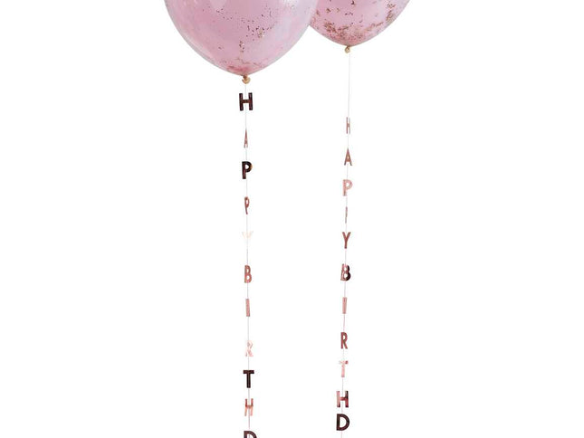 Balionų uodegėlės - rožinio aukso "Happy Birthday"