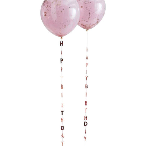 Balionų uodegėlės - rožinio aukso "Happy Birthday"