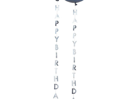 Balionų uodegėlės - sidabrinės "Happy Birthday"