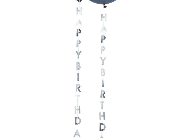 Balionų uodegėlės - sidabrinės "Happy Birthday"