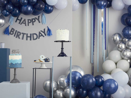 Balionų uodegėlės - sidabrinės "Happy Birthday"