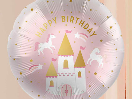 Folinis balionas "Happy birthday" su princesės pilimi ir poniais
