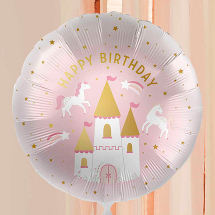 Folinis balionas "Happy birthday" su princesės pilimi ir poniais