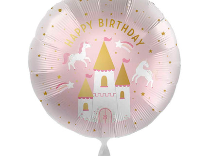 Folinis balionas "Happy birthday" su princesės pilimi ir poniais