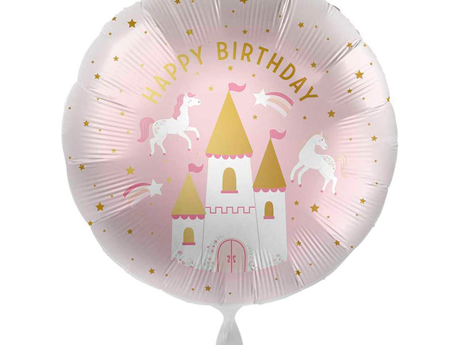 Folinis balionas "Happy birthday" su princesės pilimi ir poniais
