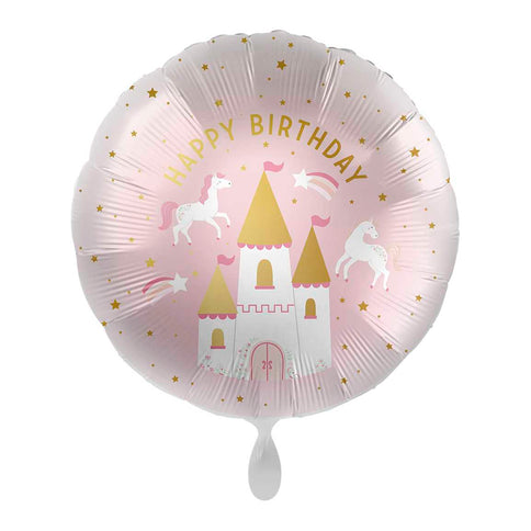 Folinis balionas "Happy birthday" su princesės pilimi ir poniais