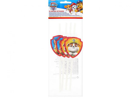 Popieriniai šiaudeliai "Paw Patrol - Rescue Heroes" su dekoru (4 vnt.)
