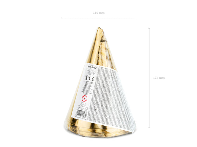 Šventinės kepuraitės "18-asis gimtadienis", auksinės, 16 cm (6 vnt.)