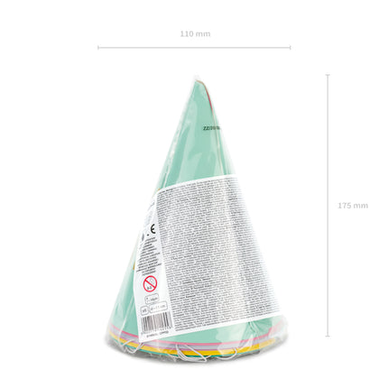 Šventinės kepuraitės "Happy Birthday", įvairių spalvų, 16 cm (6 vnt.)