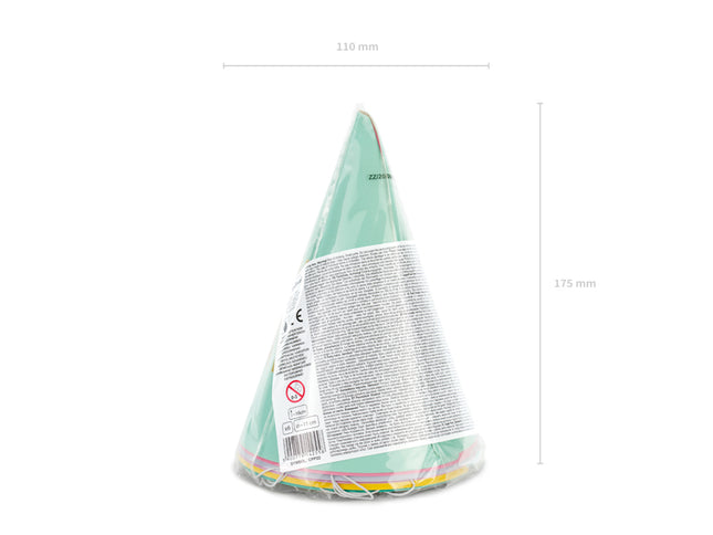 Šventinės kepuraitės "Happy Birthday", įvairių spalvų, 16 cm (6 vnt.)