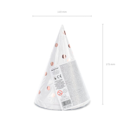 Šventinės kepuraitės, taškuotos, baltos, 16 cm (6 vnt.)