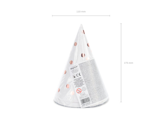 Šventinės kepuraitės, taškuotos, baltos, 16 cm (6 vnt.)