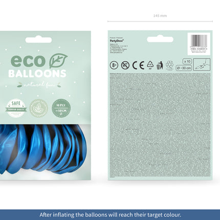 "Eco" balionai 26 cm metalinio atspalvio, mėlyni (10 vnt.)