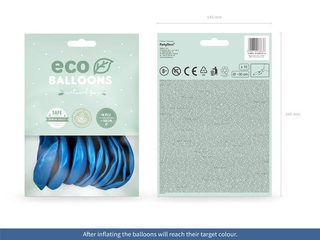 "Eco" balionai 26 cm metalinio atspalvio, mėlyni (10 vnt.)
