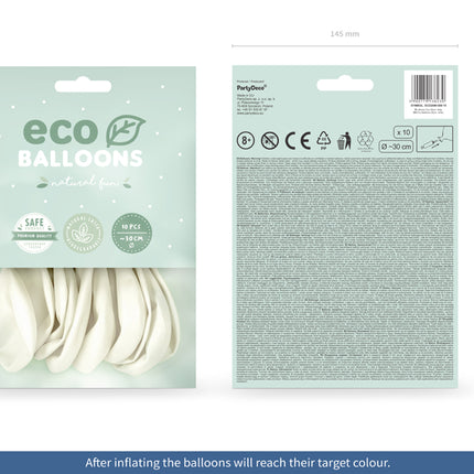 "Eco" balionai 26 cm metalinio atspalvio, balti (10 vnt.)