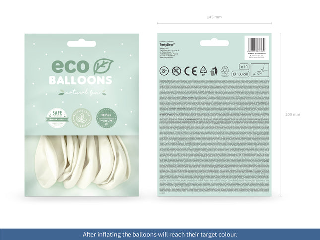 "Eco" balionai 26 cm metalinio atspalvio, balti (10 vnt.)