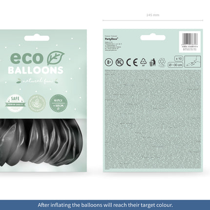"Eco" balionai 26 cm metalinio atspalvio, juodi (10 vnt.)